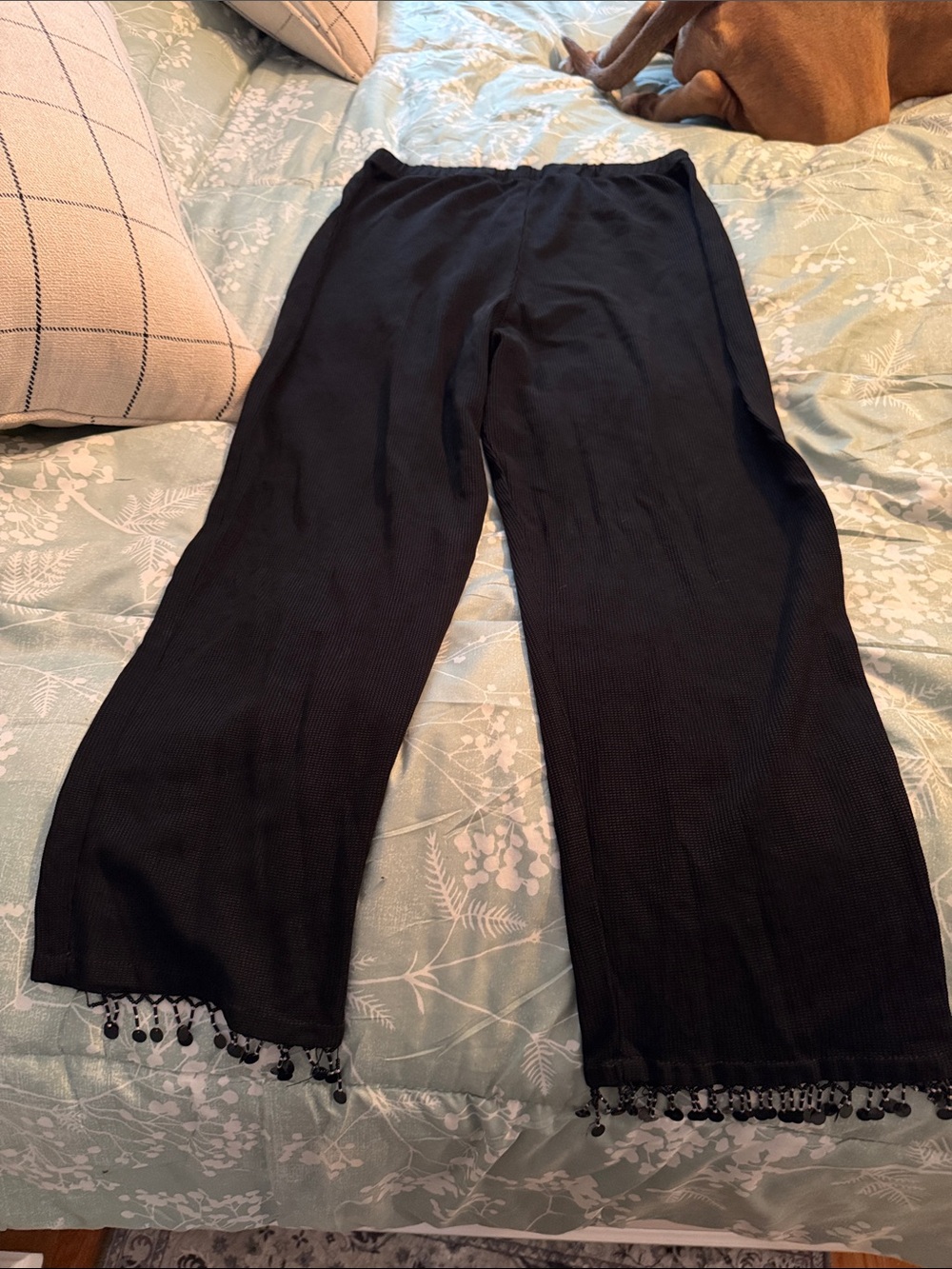 Black Beaded Hem Cropped Pants